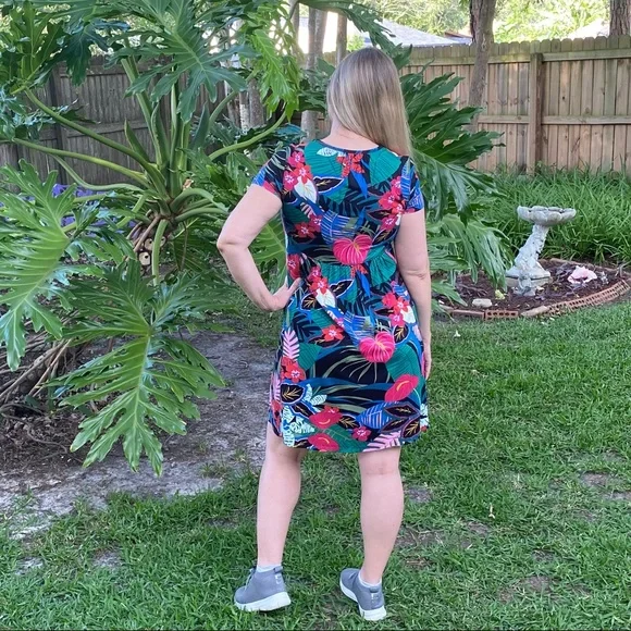 NWT Spense Palm / Floral Print T Shirt Dress Summer Dress Size small - Picture 3 of 8